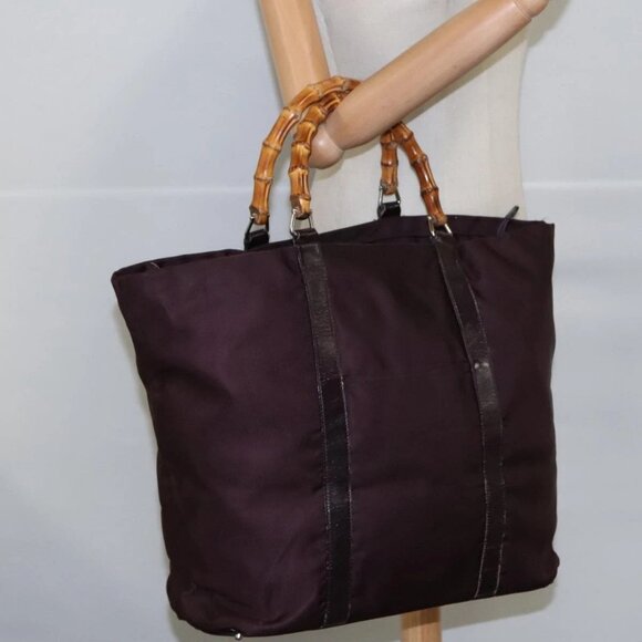 GUCCI Bamboo Hand Bag Nylon Brown Silver 002 2854 0412 5 Auth bs20650 - Picture 3 of 16